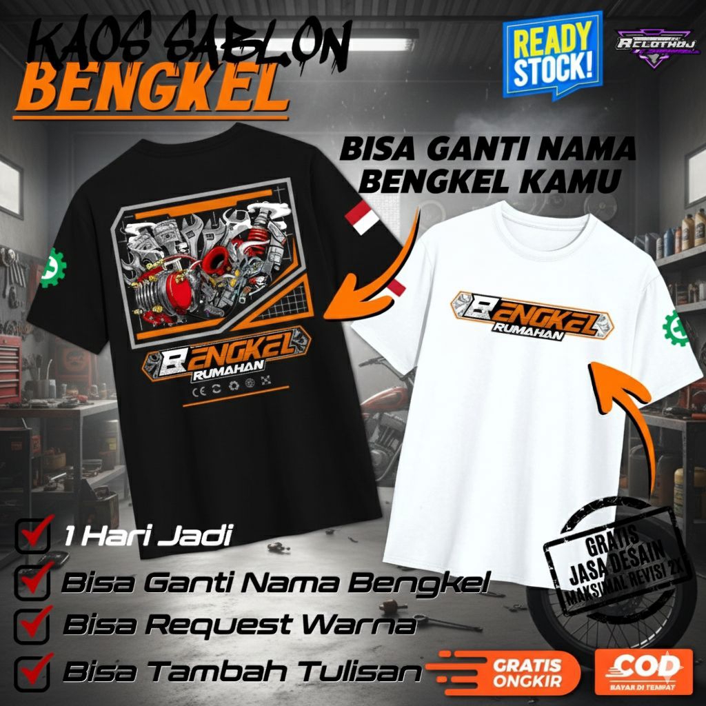 KAOS SABLON BENGKEL CUSTOM BISA PAKE NAMA BENGKEL KAMU KAOS OBLONG PRIA BENGKEL BISA GANTI NAMA BENG
