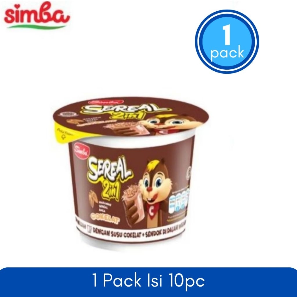 Sereal Simba 2 in 1 Cokelat 22gr × 10pc | Camilan Sereal Renyah dengan Cokelat Lumer Nikmat Praktis
