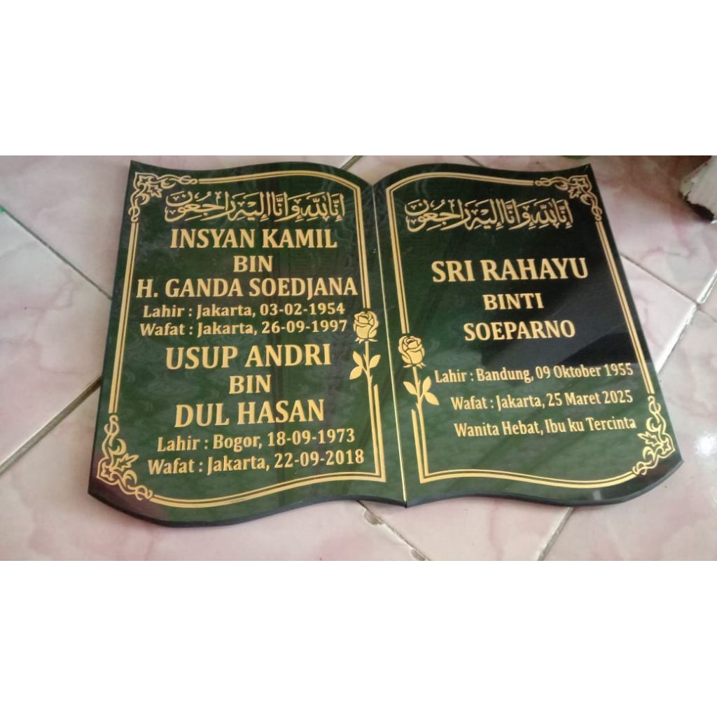 Lempengan Batu Nisan Granit Asli - Dua Nama