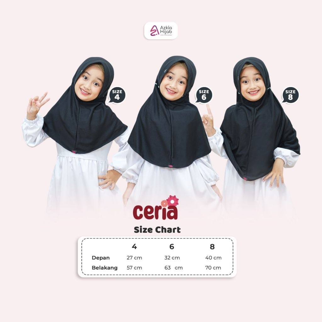 Ceria Hijab Anak Azkia Hijab serut pita size 8 SD kls 4 5 6