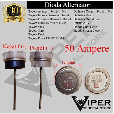 Dioda Dinamo 50A Silikon Alternator Universal Toyota Vios Avanza