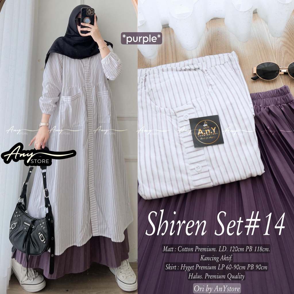 shiren set tunik katun stripe rok plisket