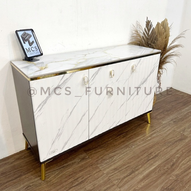 Bufet Meja TV Keramik Serbaguna Gold Lemari Penyimpanan Mebel Furniture Semarang