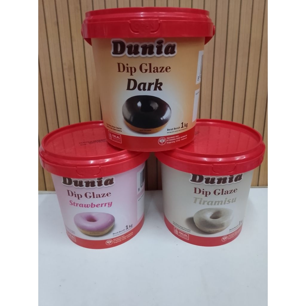 DUNIA DIP GLAZE 1KG DARK COKLAT / DUNIA GLAZE STRAWBERRY/ DUNIA GLAZE TIRAMISU / GLAZE COKLAT DUNIA