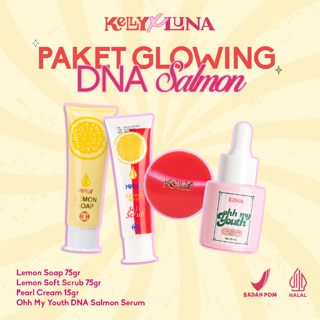 Kelly Paket Glowing x Luna DNA Salmon - Paket Skincare Perawatan Wajah Untuk Melembapkan, Mencerahka