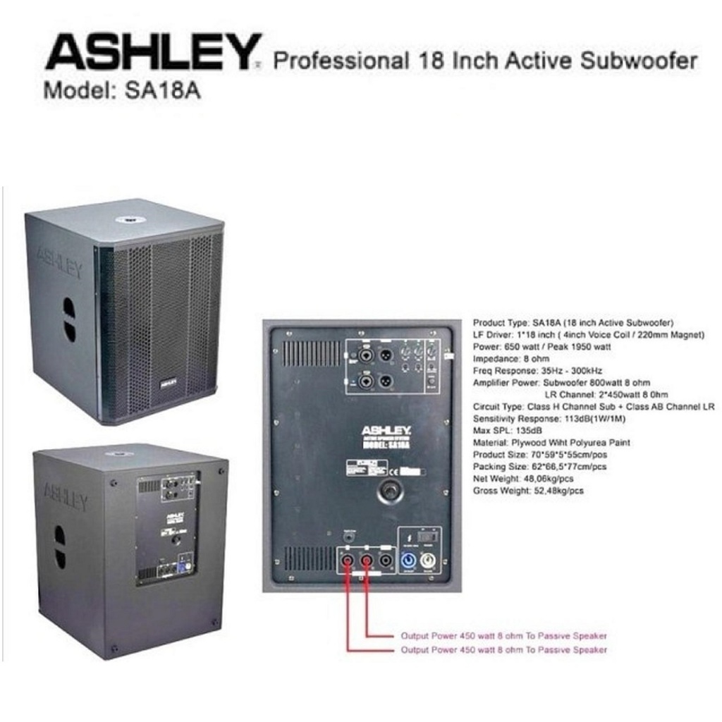 SubWoofer Aktif 18 inch Ashley Sa18A Sa 18A Original Ashley