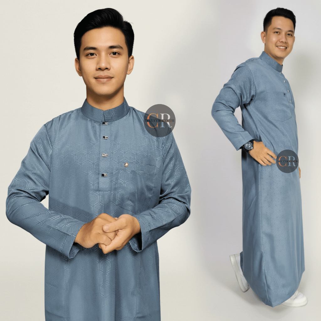 Jubah Gamis Pria Lengan Panjang Tanpa Manset Katun Premium Embos Motif Timbul