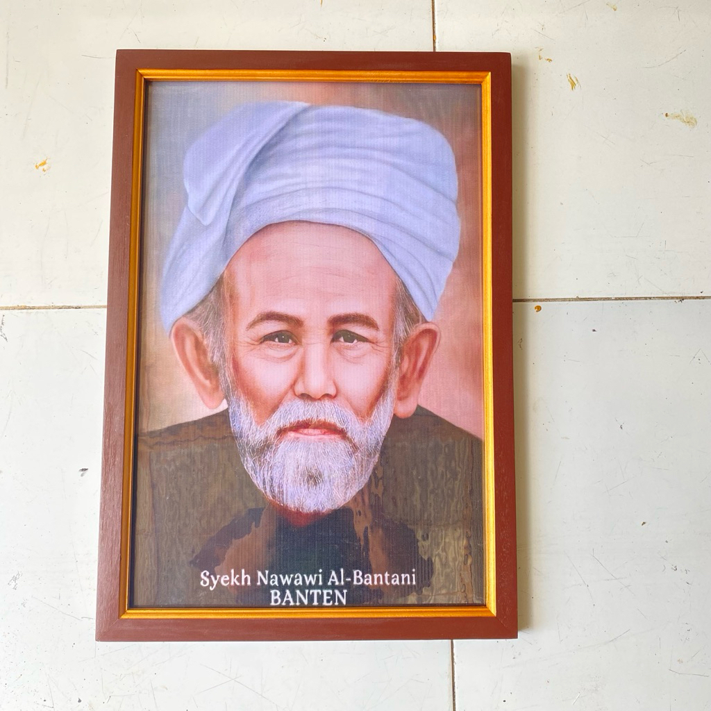 Hiasan dinding plus bingkai lukisan cetak gambar Syekh Nawawi albantani ukuran 65x45cm