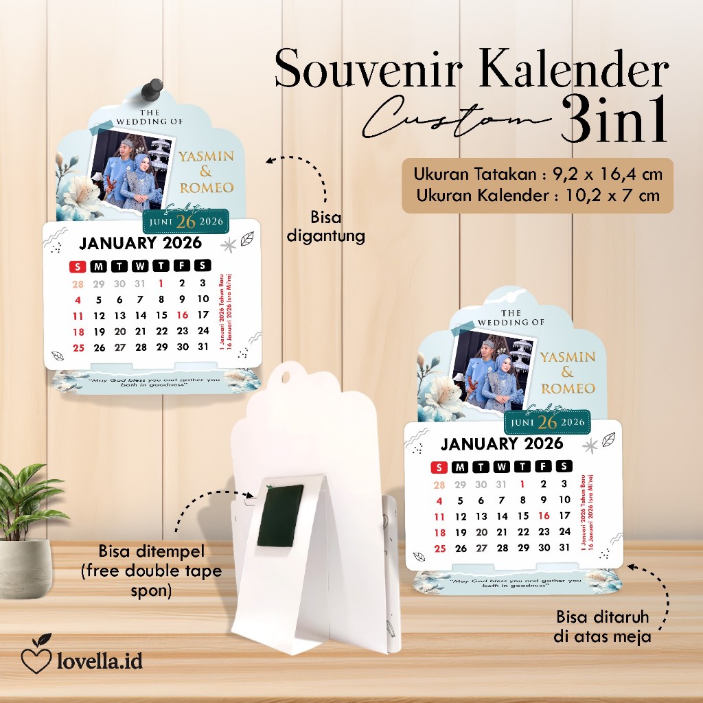 UNDANGAN PERNIKAHAN KALENDER PREMIUM - SOUVENIR KALENDER MULTIFUNGSI 3IN1 - KALENDER CUSTOM FOTO