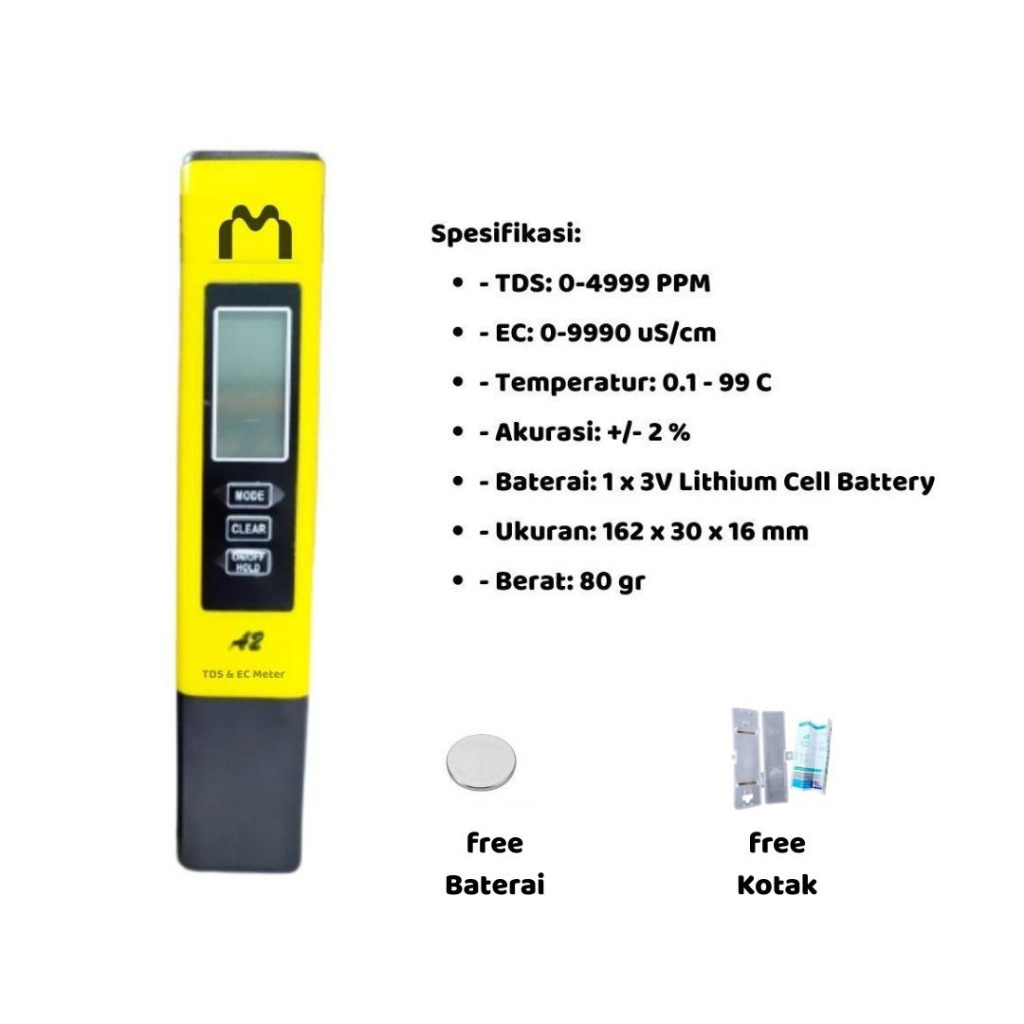 Mediatech TDS & EC Meter Alat Ukur Hidroponik A2 Kuning - B1900131A2