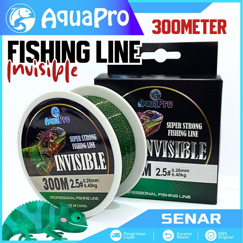 AquaPro Senar Pancing Bunglon Invisible 300M Nylon Super Strong Fishing Line Monofilament Transparan