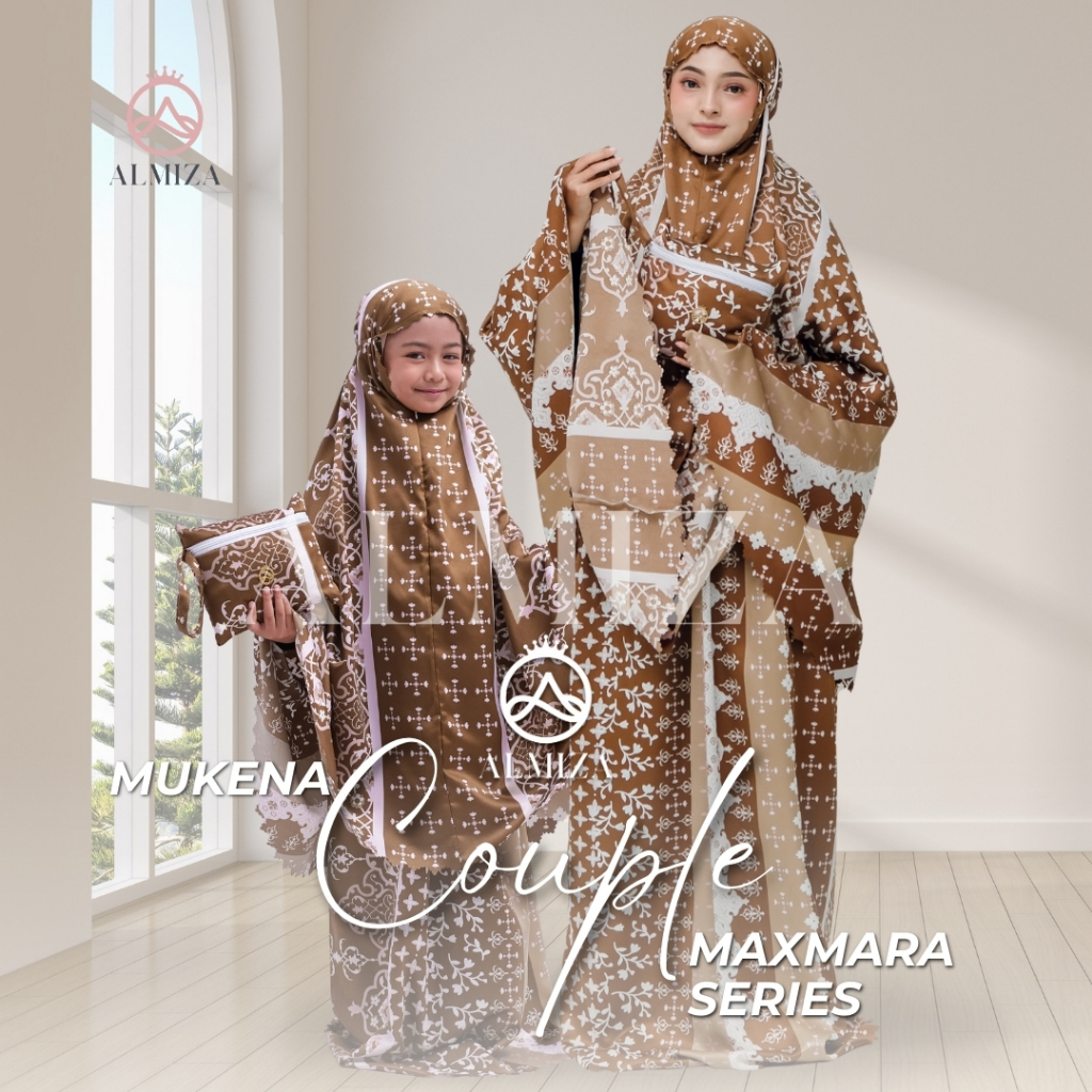 ALMIZA - Mukena Couple Ibu Anak Terbaru 2in1 Maxmara Dior Silk Luxury Premium Resleting Dagu Mukenah