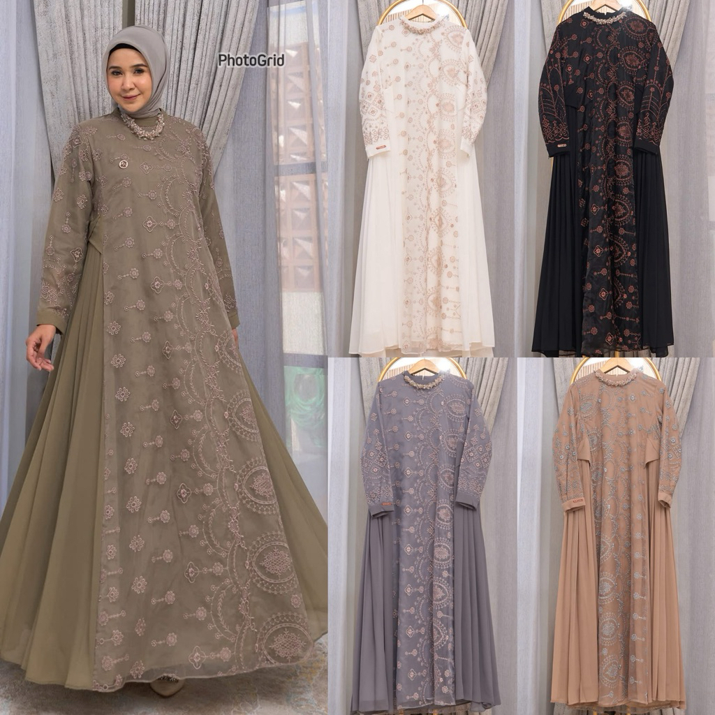 QUEENA DRESS BY MAREVI/STANDAR JUMBO/gamis mewah premium/gamis pesta/tille brukat/bisa cod