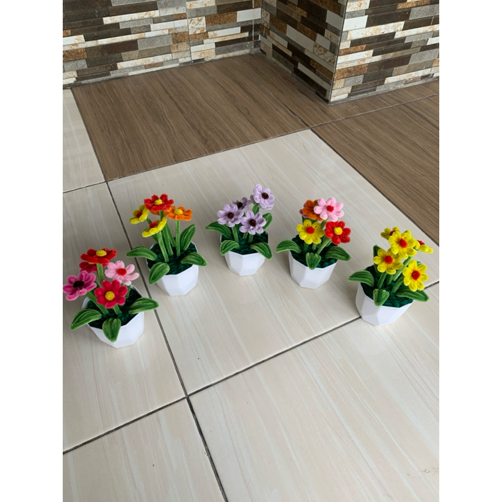 Bunga Hias Pot mini Kawat Bulu Murah Grosiran