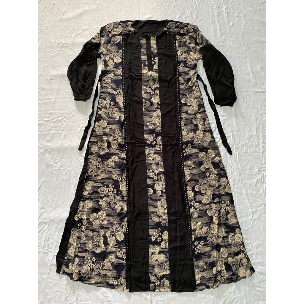 gamis dress rayon twill motif bunga