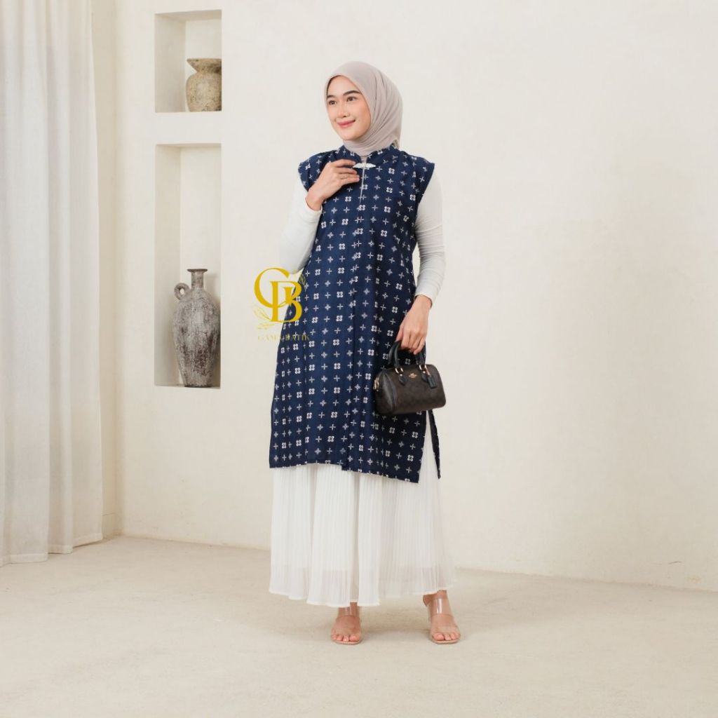Long Vest Atasan Batik Wanita Modern Long Outer Batik Baju Lebaran