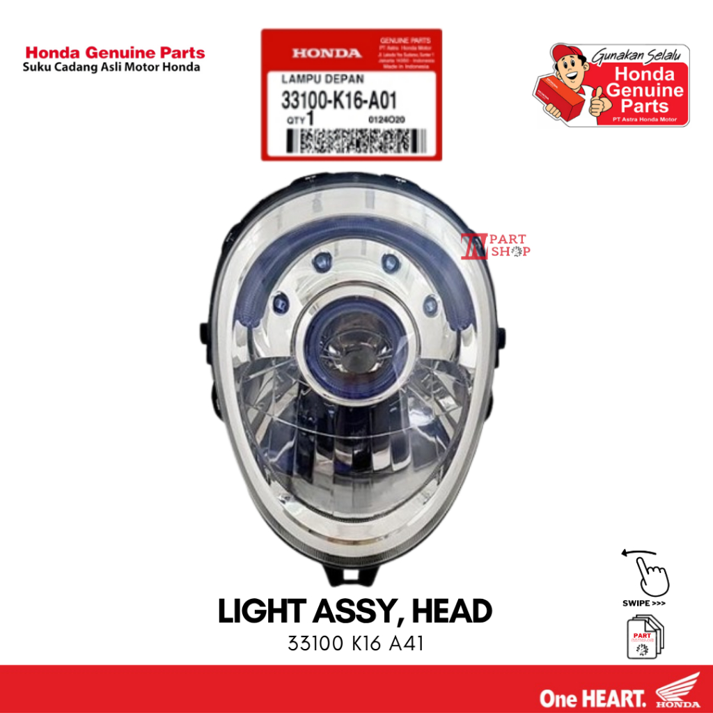 Lampu Depan Set Socket dengan Bohlam Lampu Utama (Light Assy, Head) - Scoopy eSP K16R / 33100-K16-A4