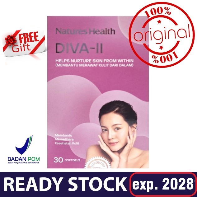 NATURE'S HEALTH DIVA II Skin Nutrition (isi 30 Softgels) - Mencegah Keriput & Jerawat, Ready Stock