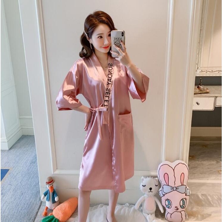 Baju Kimono Tidur Wanita Sutra Musim Panas/Baju Tidur Wanita Satin Premium Kimono Dewasa