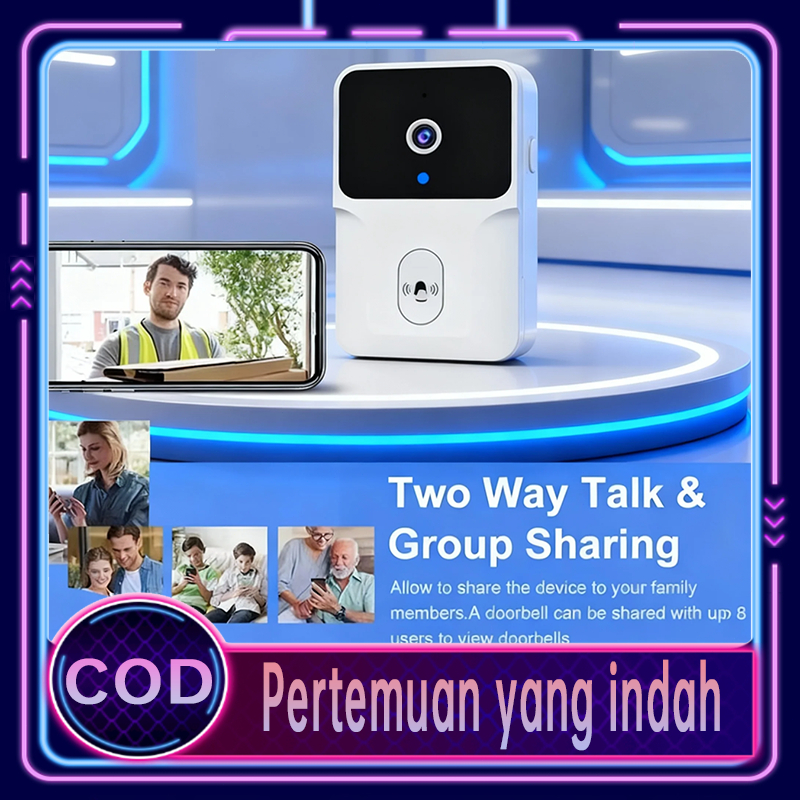 Bel Pintu Pintar Nirkabel WIFI PRO Video Rumah Interkom Dua Arah Pemantauan Jarak Jauh Ponsel Rekama
