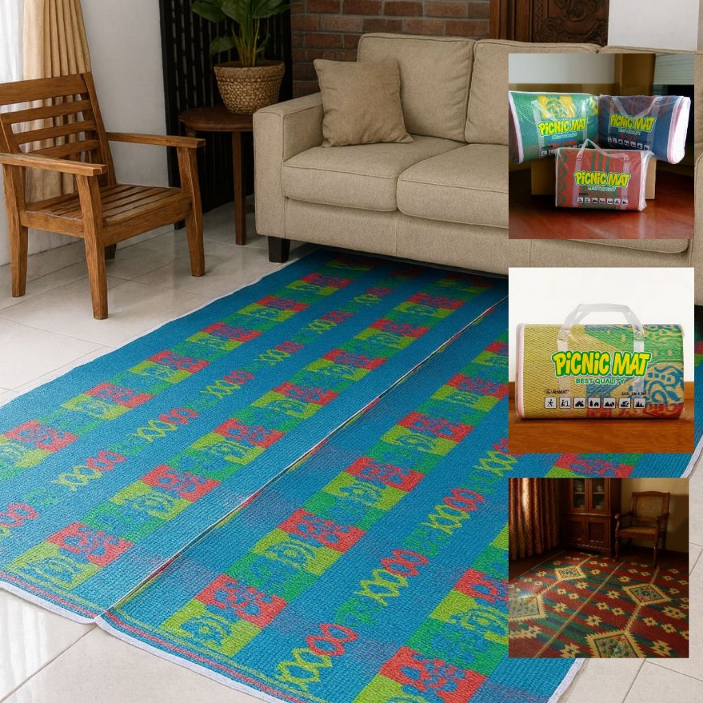 Tikar Plastik Lipat 2x3 Meter — Picnic Mat Alas Lantai Rumah, Tikar Piknik, Tebal & Tahan Lama