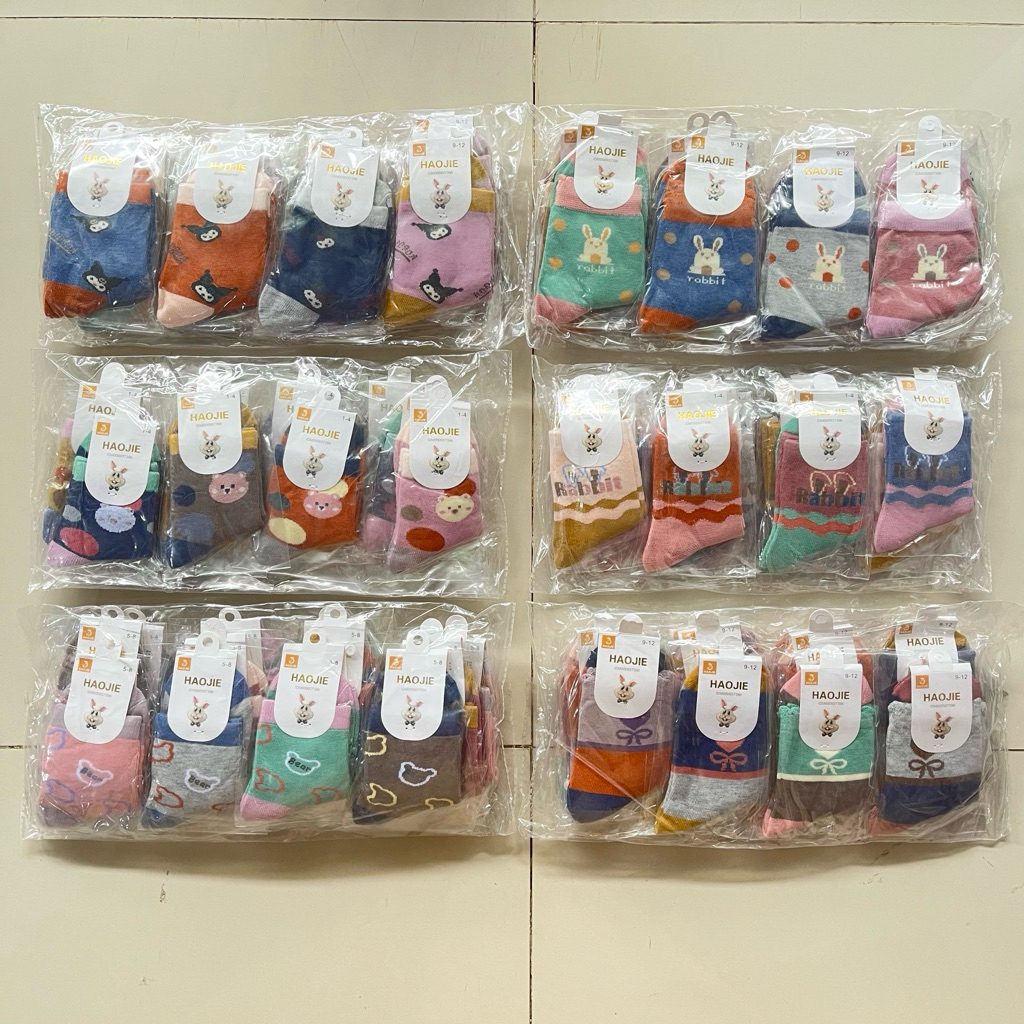 (GROSIR 12 pasang) Kaos Kaki TK Import Haojie/ Kaos Kaki TK Import Lipat/ Kaos Kaki Karakter Anak