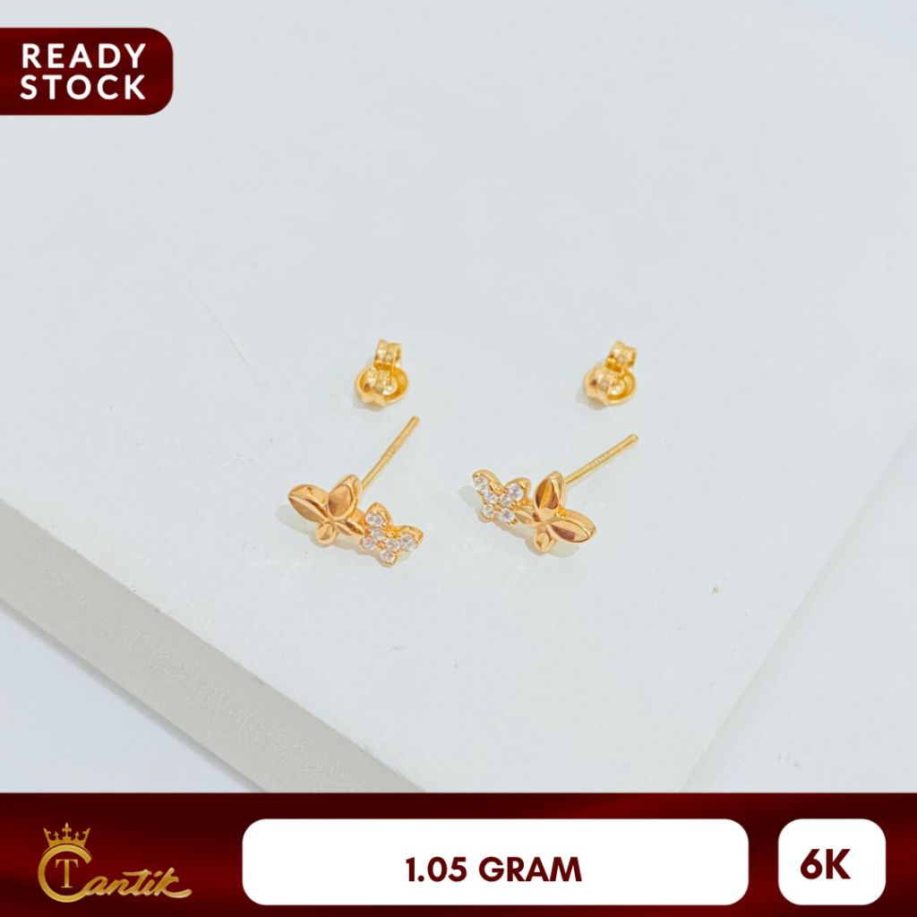 PERHIASAN ANTING WANITA MODEL KENOT MATA KUPU KUPU KADAR 6K - CANTIKTM