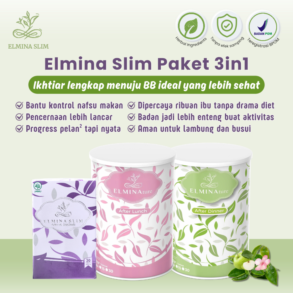 Elmina Slim Paket 3in1 – Capsule + Slimming Tea + Detox Tea | Paket Lengkap Diet Sehat & Cepat