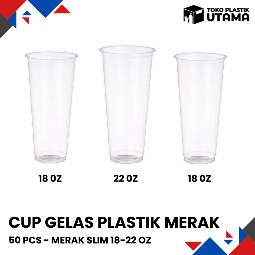 [50 PCS] Cup Gelas Plastik Slim Merak 18-22 Oz Cup Minuman Cup Es Teh