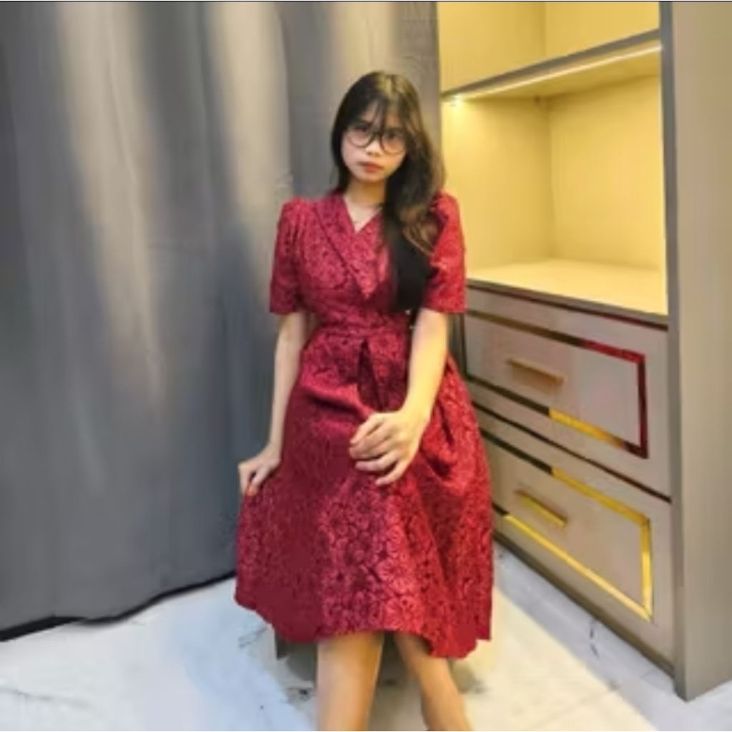 New Arrival MIdi Drees Gaun Wanita Jaguard Dres Elegan Wanita Pesta Natal Mewah Dres Natal Viloza Te