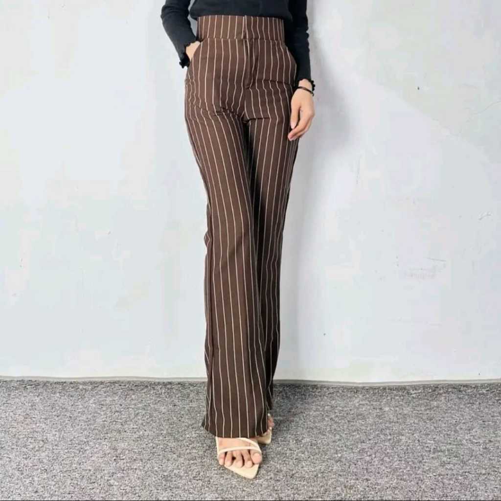 Flare Pants Stripe Bangkok - Celana Semi Cutbray Salur Premium - Cutbray Highwaist Pants
