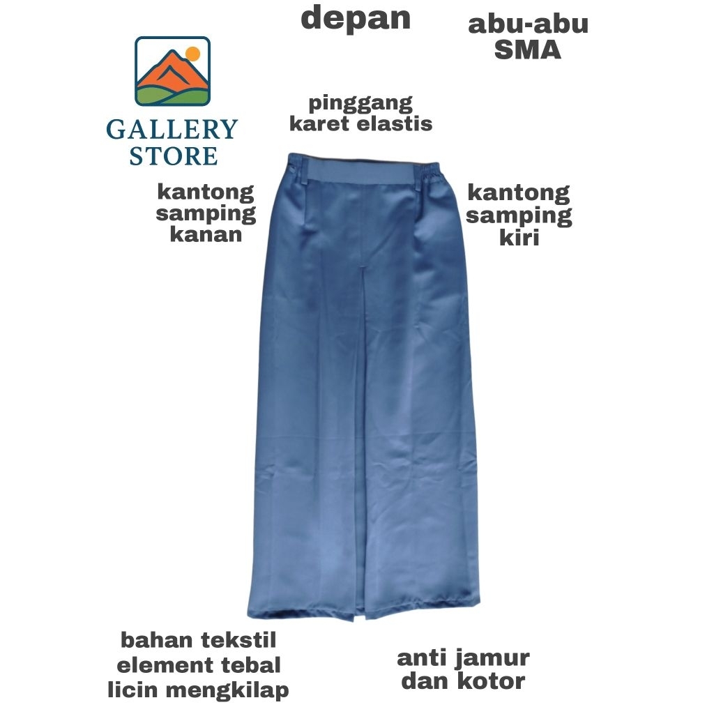 SERAGAM SEKOLAH ROK PANJANG SEPAN SATU BELAH TENGAH ABU ABU UNTUK SMA MA