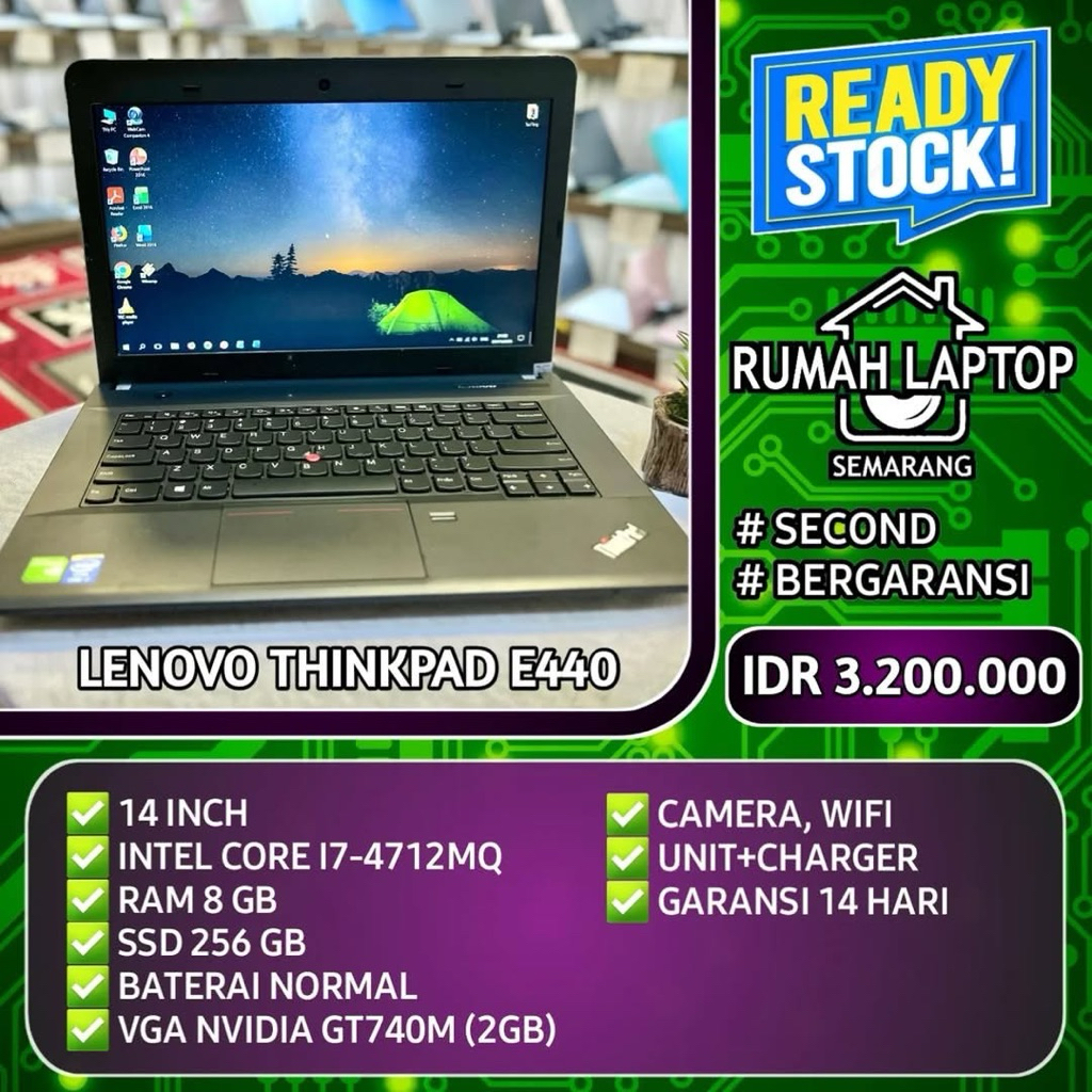 Laptop Lenovo Thinkpad E440 (second). Intel Core i7-4712MQ. RAM 8 GB. SSD 256 GB. Vga GT740M (2 GB)
