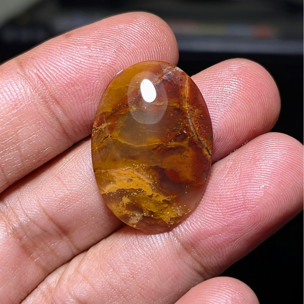 Batu Akik Garut Kirpay Lawas Motif Merah Tembaga Kristal, Tinggal Naik Ring Perak.