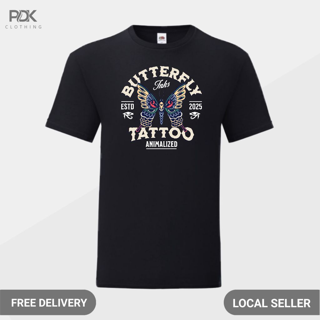 Animalized Kaos Pria Baju Kupu Kupu Butterfly Tattooed Ferocious Savage