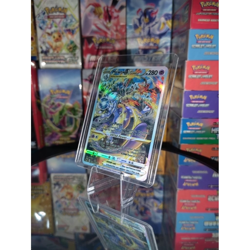 Custom Kartu Pokemon - Mewtwo Vstar + Toploader and Stand