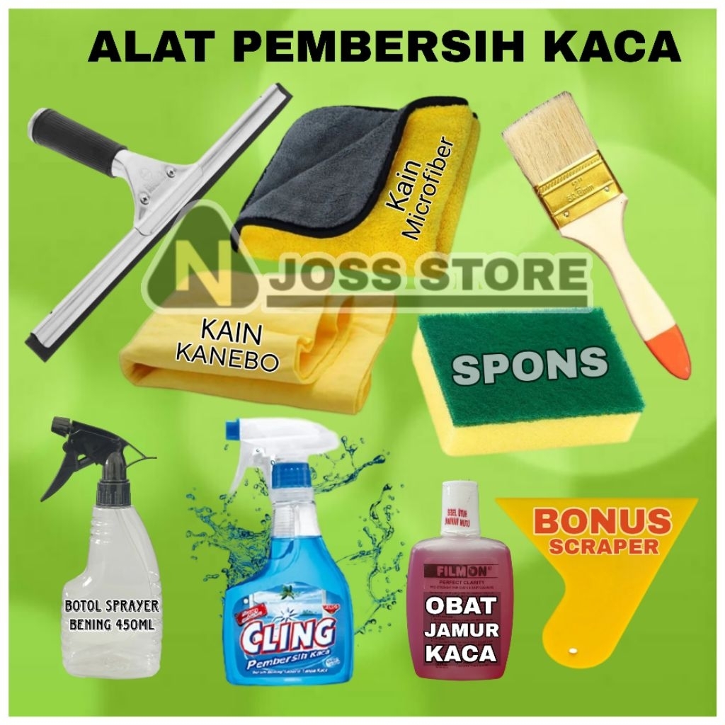 PAKET ALAT PEMBERSIH KACA JENDELA RUMAH MOBIL, CLING CAIRAN WIPPER PREMIUM