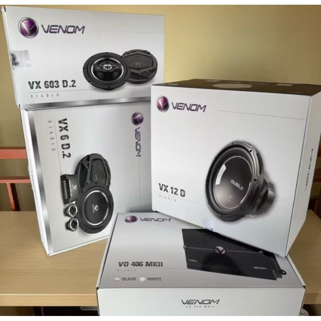 VENOM DIABLO PAKET AUDIO MOBIL 4 in ( POWER VENOM 4 CHANNEL+ SUBWOOFER VENOM 12 INCH + SPEKAR SPLIT 