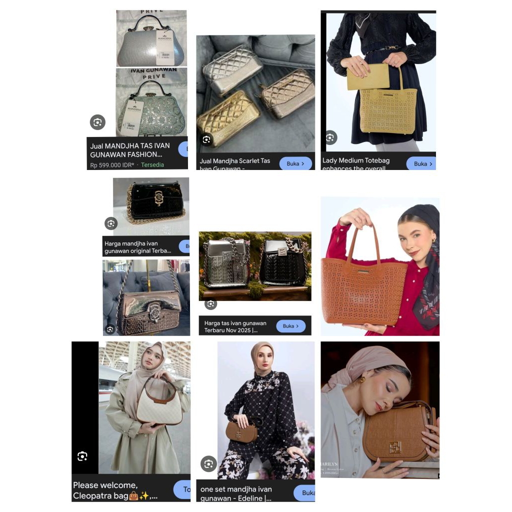 MANDJHA TAS IVAN GUNAWAN FASHION ORIGINAL BAG MARILYN BROWN,JANE,CLEOPATRA,VICTORIA BLACK,EMILY,SCAR