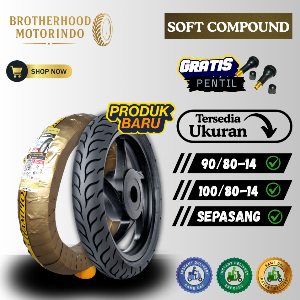 (PAKET SEPASANG) BAN FDR MP76 SOFT COMPOUND ( 90/80-14 / 100/80-14) TUBELESS  / BAN SOFT COMPOUND TU