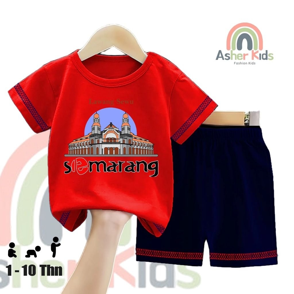 Asher Kids - Kaos Setelan Anak Laki Laki Perempuan 1 10 Tahun Baju Setelan Cowok Cewek Warna Motif S