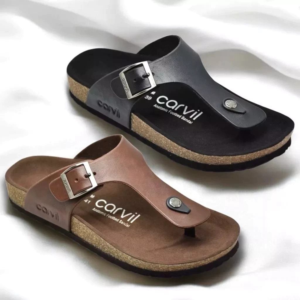 Sandal Carvil Jepit Sandal Pria Original bahan kulit warna hitam dan cokelat Sandal Casual