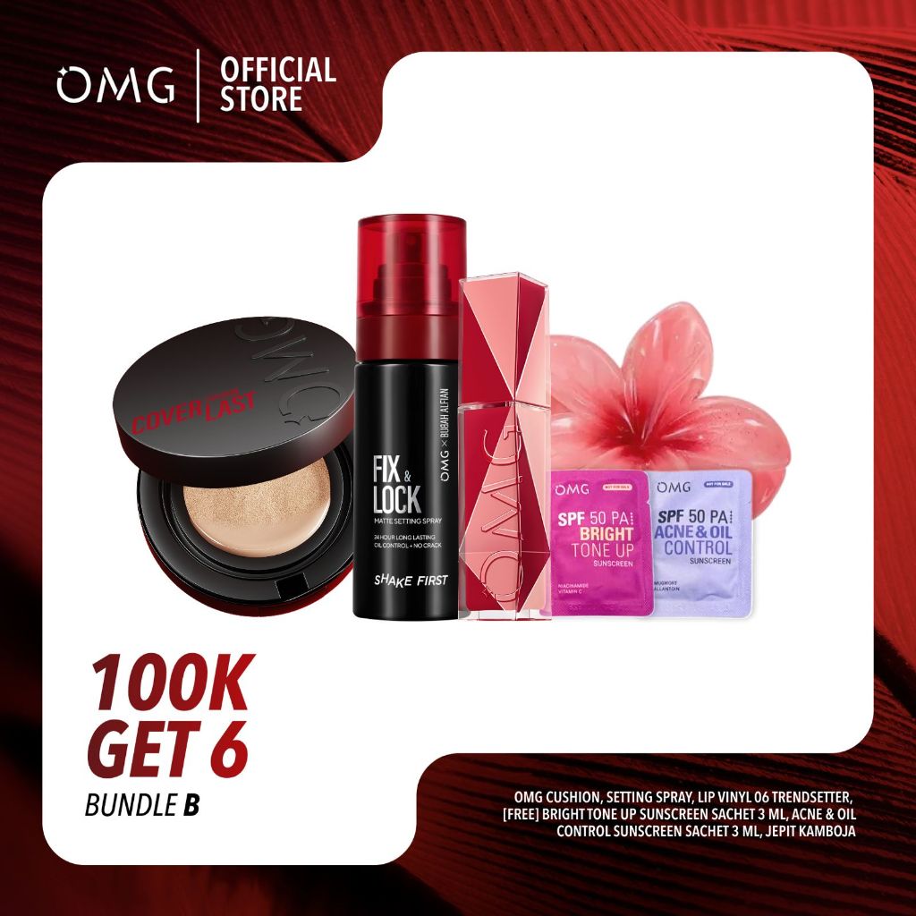 [100K GET 6 OMG Oh My Glam Paket Make Up & Skincare - Cushion, Setting Spray, Lip Cream / Vinyl  FRE