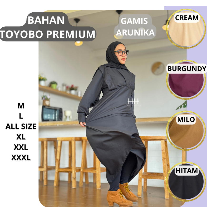 GAMIS WANITA SIMPEL POLOS BAHAN TOYOBO PREMIUM - Series ARUNIKA - gamis terbaru 2026 untuk lebaran -