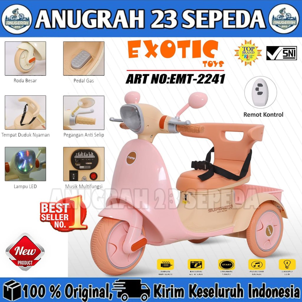 Motor Motoran Aki Anak EXOTIC EMT 2241 Vespa Mainan Anak ( TANPA REMOT )