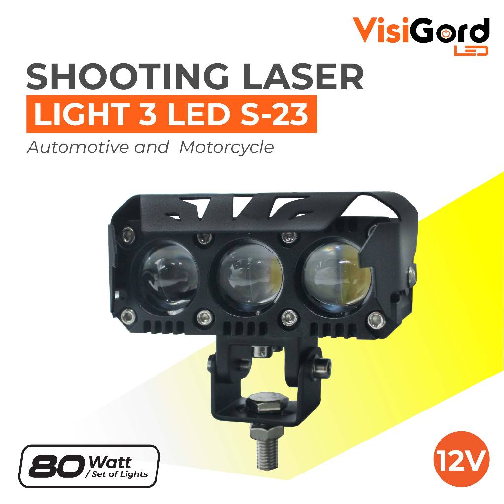 2 Pcs Lampu Tembak Laser Kotak 3 Mata LED Kecil 2Warna Kuning Putih Motor Mobil Universal