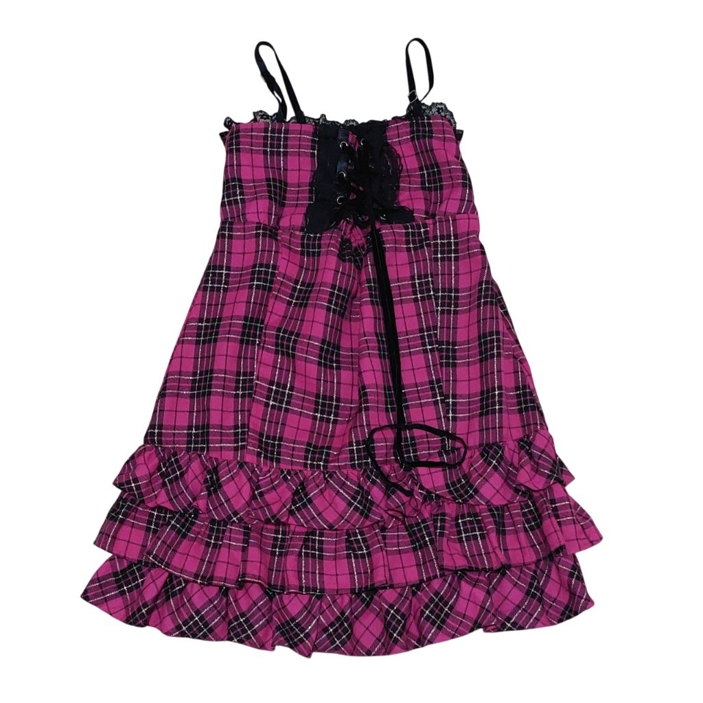 TRALALA Pink Plaid Lace Dress