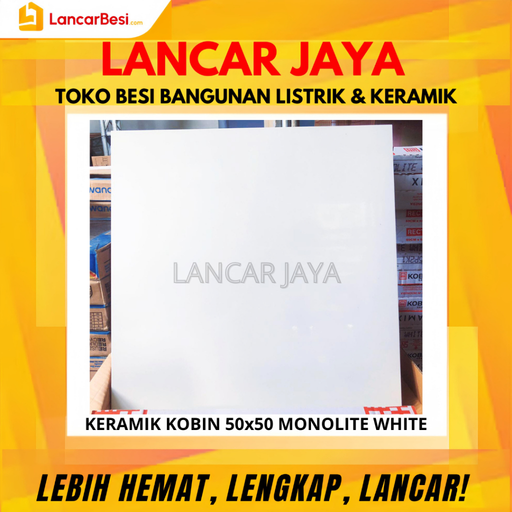 Keramik Lantai Kobin 50x50 Monolite White Glossy Polos Hanya Untuk Area Jogja & Sekitarnya