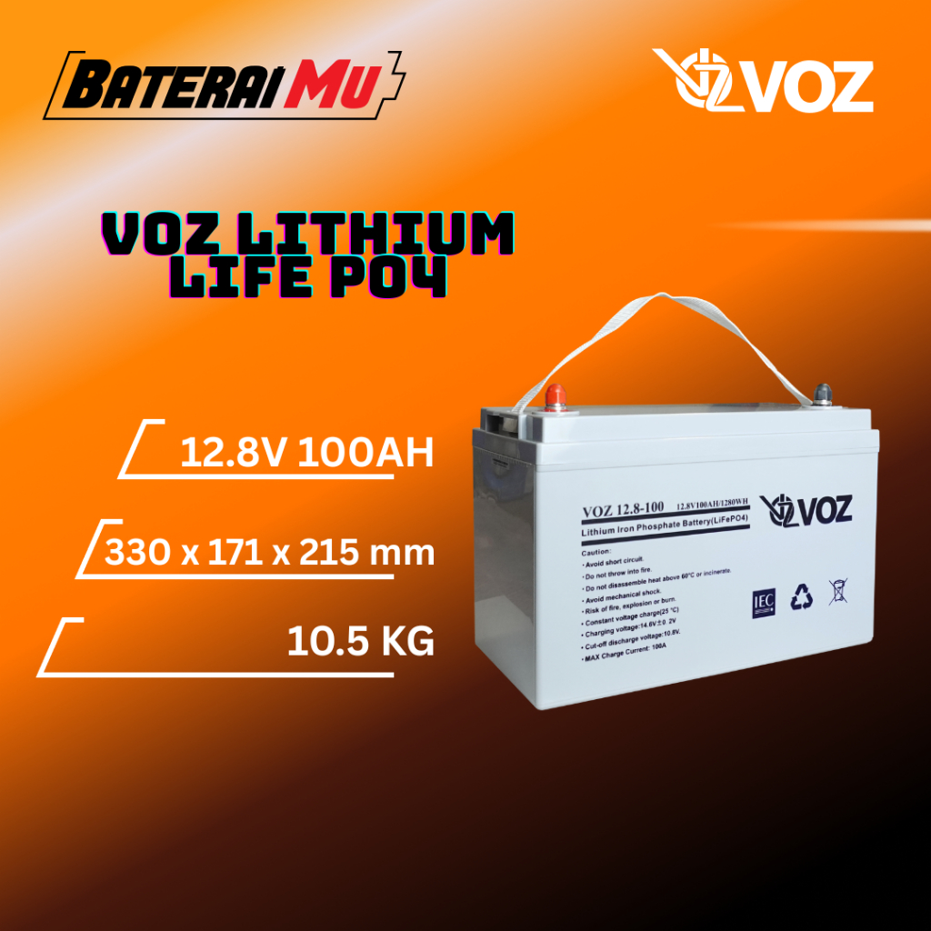 BateraiMu Voz Baterai LifePO4 12.8V 100Ah | Baterai Lithium 12.8V 100Ah