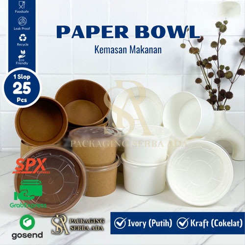 [ ISI 25 Pcs ] Paper Bowl / Paper Bowl + Tutup / Mangkok Kertas Polos / Mangkok Kertas + tutup